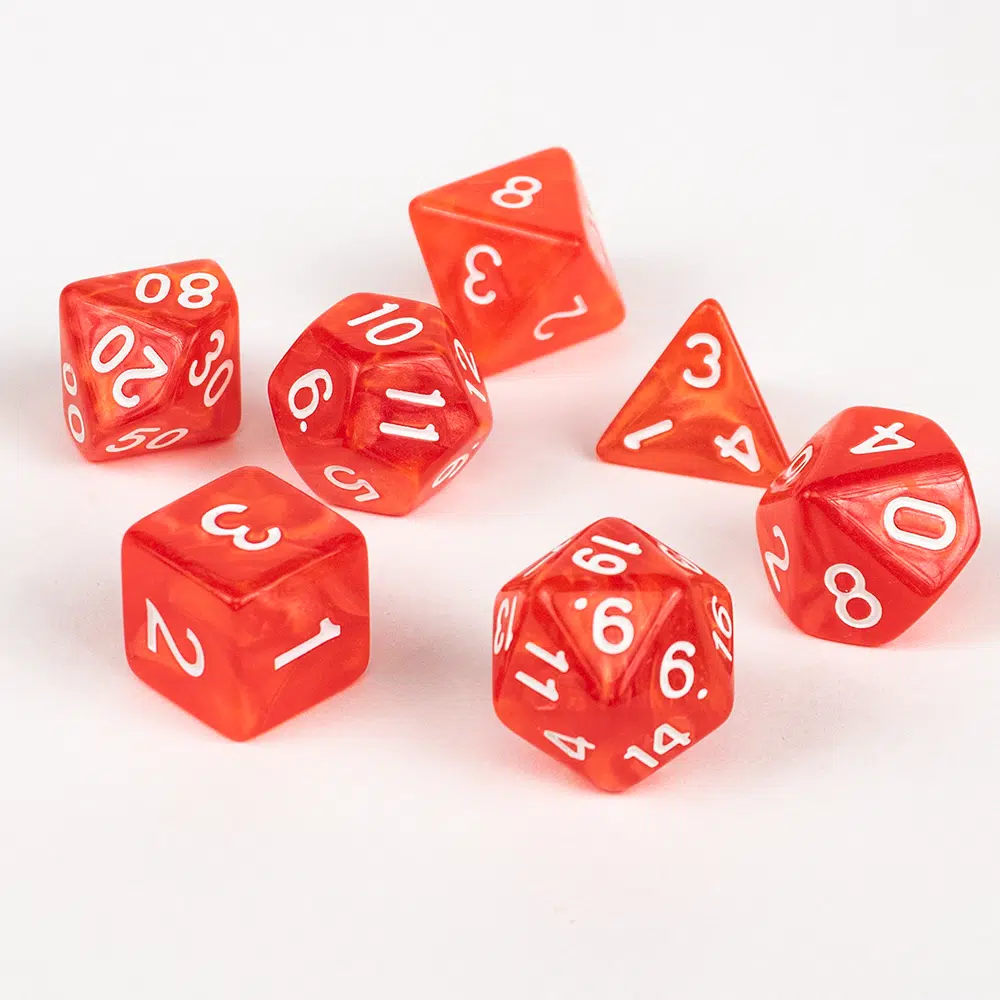 Marble Poly Red/White - Terningsett 1 Marble Poly Red/White - Terningsett