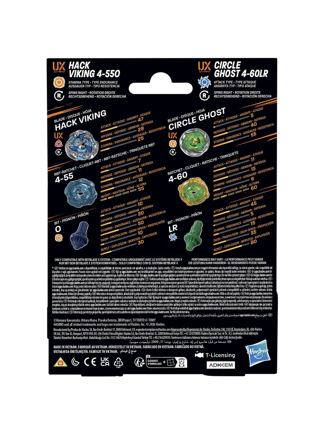 Beyblade X BBX Mammoth Cave Dual Pack – Hack Viking 4-55O & Circle Ghost 4-60LR 4 Beyblade X BBX Mammoth Cave Dual Pack – Hack Viking 4-55O & Circle Ghost 4-60LR